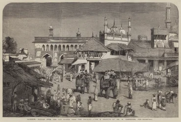 Lucknow, Bazaar over de oude brug bij de Goomtee